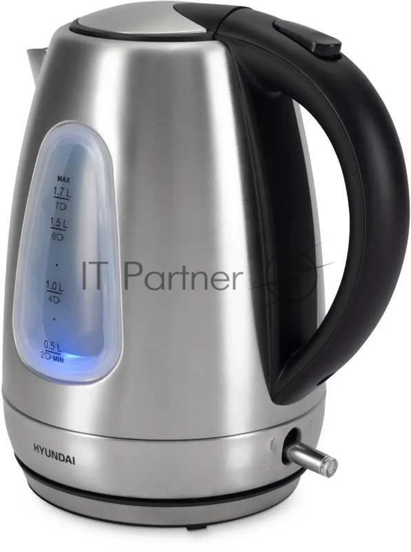 Чайник электрический Hyundai HYK-S7407 1.7л. 2200Вт серебристый матовый/черный (корпус: нержавеющая сталь)