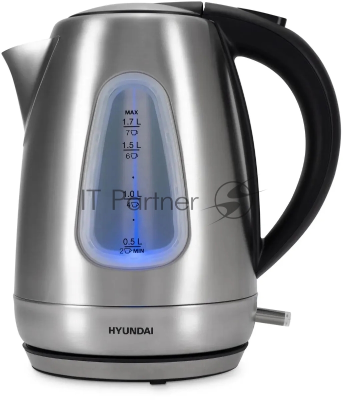 Чайник электрический Hyundai HYK-S7407 1.7л. 2200Вт серебристый матовый/черный (корпус: нержавеющая сталь)