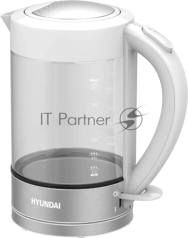 Чайник электрический Hyundai HYK-G9990 1.6л. 2000Вт белый/серебристый корпус: стекло