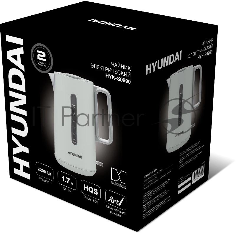 Чайник электрический Hyundai HYK-S9999 1.7л. 2200Вт светло-зеленый/серебристый корпус: металл