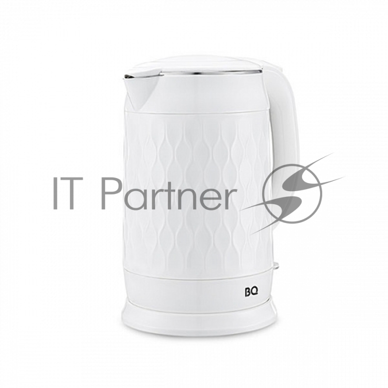 Чайник BQ KT1715P White. Мощность:1800 Вт/Объем 1,7л/ Двухслойный корпус, внутренная колба из нержавеющей стали препятствует соприкоснавению пластика с кипящей водой, внешняя поверхность выполнена из высококачественного пластика - корпус не нагревает