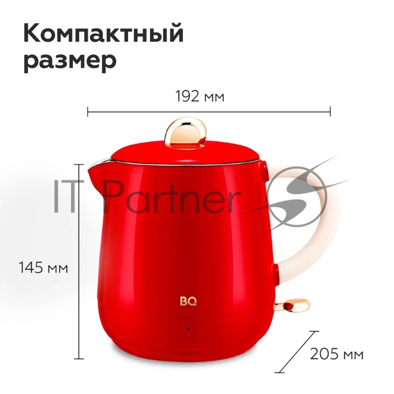 Чайник BQ KT1717P Red. Мощность:1000 Вт/Объем 0,6л/ Двухслойный корпус, внутренная колба из нержавеющей стали препятствует соприкоснавению пластика с кипящей водой, внешняя поверхность выполнена из высококачественного пластика - корпус не нагревается