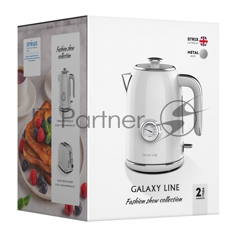 Чайник электрический GALAXY LINE GL 0352, сливочный зефир, металл, 2200 Вт, 1,7 л, корпус из нерж. стали AISI 304, STRIX контроллер, термометр, шкала уровня воды