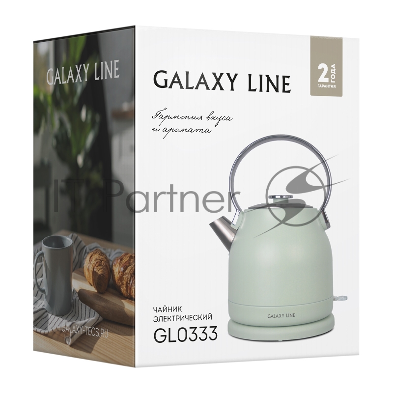 Чайник электрический GALAXY LINE GL 0333, мятный, металл, 2200 Вт, 1,5 л, стенка из нержавеющей стали AISI 304, индикатор работы, указатель максимального уровня воды
