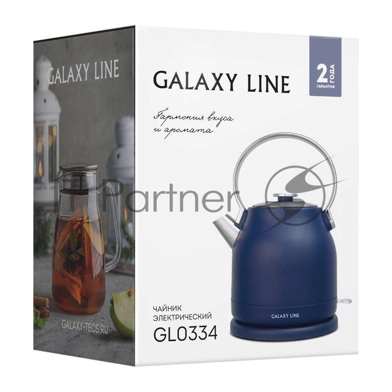 Чайник электрический GALAXY LINE GL 0334, синий, металл, 2200 Вт, 1,5 л, стенка из нержавеющей стали AISI 304, индикатор работы, указатель максимального уровня воды