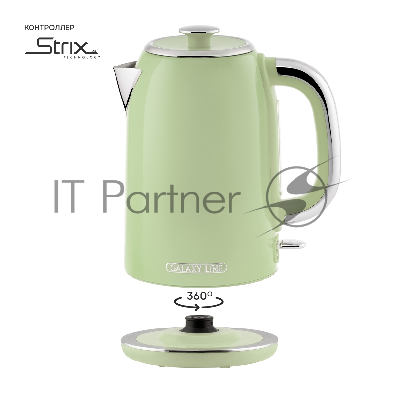 Чайник электрический GALAXY LINE GL 0344, райская олива, металл, 2200 Вт, 1,7 л, корпус из нержавеющей стали AISI 304, STRIX контроллер, шкала уровня воды