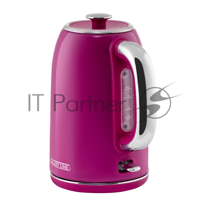 Чайник электрический GALAXY LINE GL 0346, малиновый джем, металл, 2200 Вт, 1,7 л, корпус из нерж. стали AISI 304, STRIX контроллер, шкала уровня воды