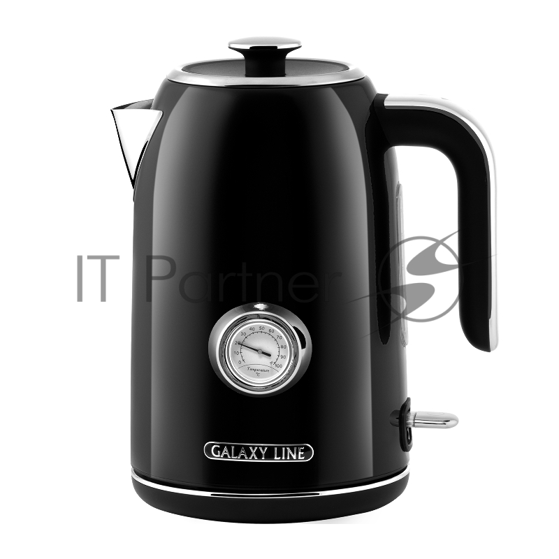 Чайник электрический GALAXY LINE GL 0350, магия черного, металл, 2200 Вт, 1,7 л, корпус из нерж. стали AISI 304, STRIX контроллер, термометр, шкала уровня воды