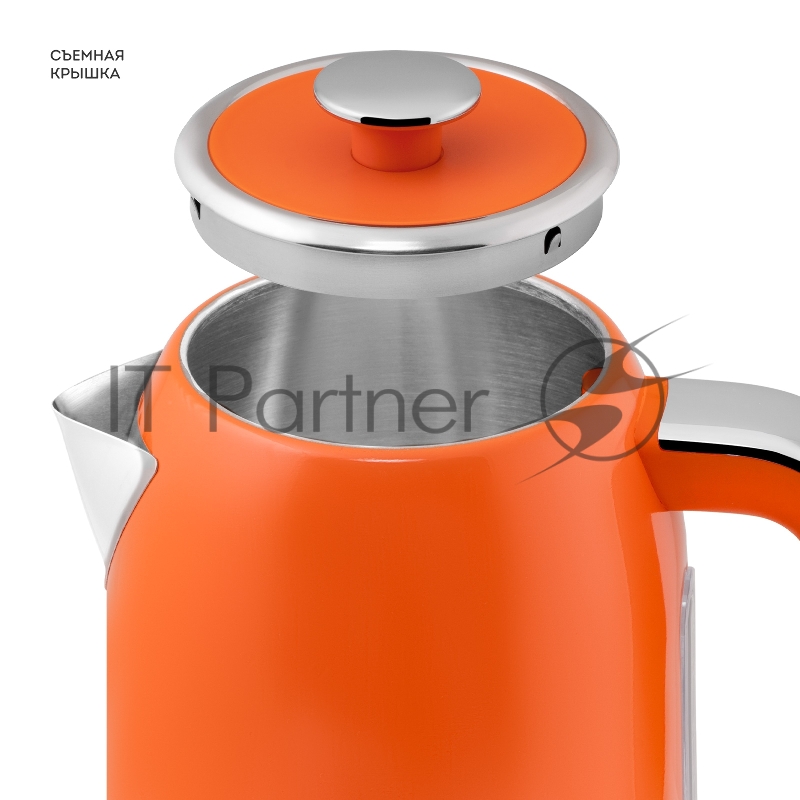 Чайник электрический GALAXY LINE GL 0351, апельсиновый фреш, металл, 2200 Вт, 1,7 л, корпус из нерж. стали AISI 304, STRIX контроллер, термометр, шкала уровня воды