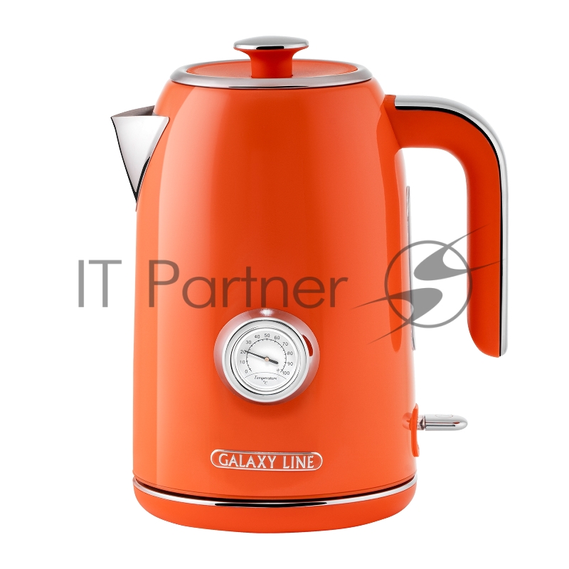 Чайник электрический GALAXY LINE GL 0351, апельсиновый фреш, металл, 2200 Вт, 1,7 л, корпус из нерж. стали AISI 304, STRIX контроллер, термометр, шкала уровня воды