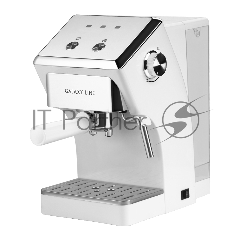 Кофеварка электрическая GALAXY LINE GL 0756, белый, 20 бар, 1500 Вт, 1,5 л, регулятор интенсивности подачи пара, съемный резервуар для воды, съемный контейнер для кофе из нержавеющей стали, капучинатор, 2 шт. фильтр из нержавеющей стали, мерная ложка