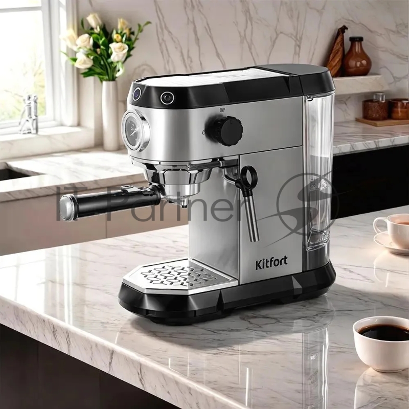 Кофеварка рожковая Kitfort КТ-7194 1450Вт нержавеющая сталь/черный