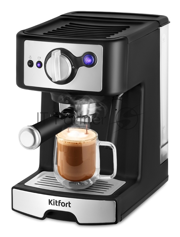 Кофеварка рожковая Kitfort КТ-7195 1450Вт черный/нержавеющая сталь