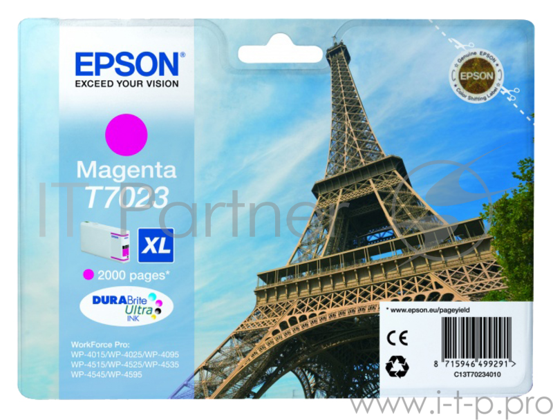 Картридж Epson Magenta для WP-4000/5000 series,XL 2k (пурпурный) C13T70234010