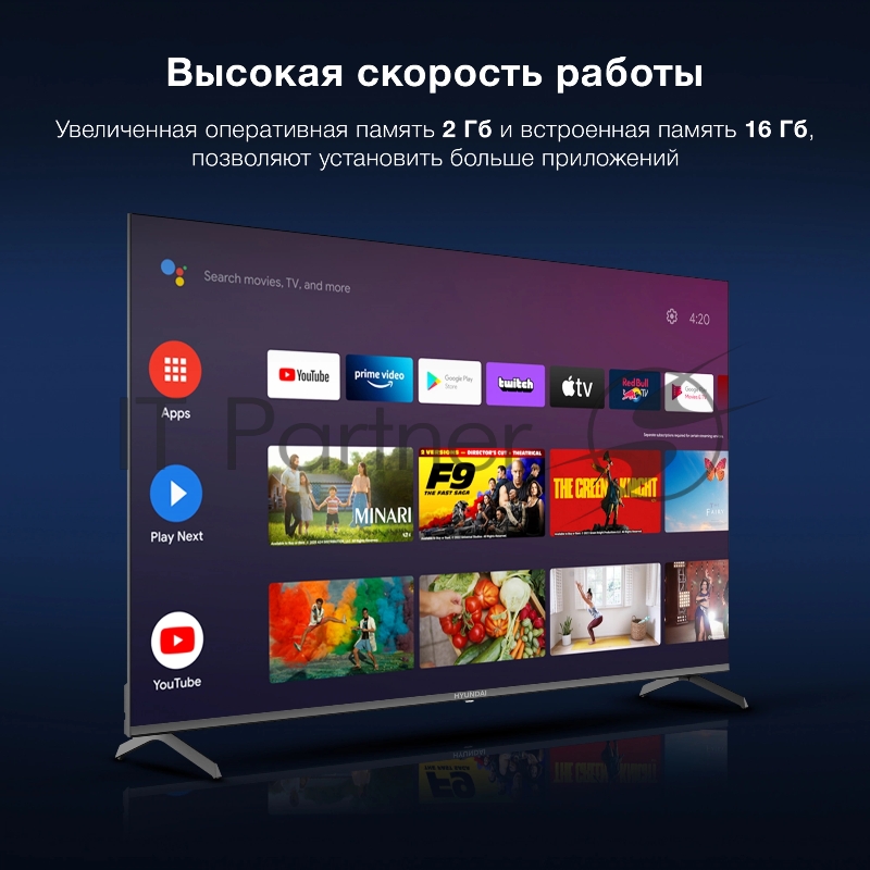 Телевизор LED Hyundai 65 H-LED65BU7009 Android TV Frameless Metal черный/черный 4K Ultra HD 60Hz DVB-T DVB-T2 DVB-C DVB-S DVB-S2 USB WiFi Smart TV