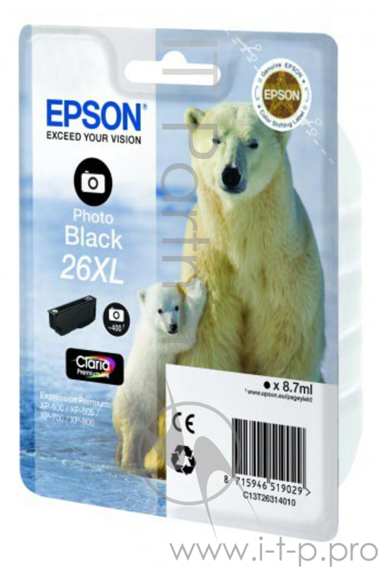 Картридж EPSON 26XL черный фото повышенной емкости для XP-600/XP-700/XP-800