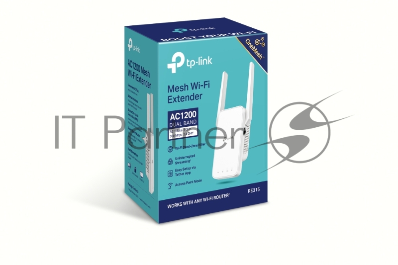 Усилитель TP-Link Wi-Fi сигнала AC1200 OneMesh Wi-Fi Range Extender/Signal Amplifier, dual-band Wi-Fi, two external antennas, 1 10/100Mbps port, 1 WPS button, supports RE/AP mode, Smart signal indicator, easy setup/management via Tether APP/Web UI.