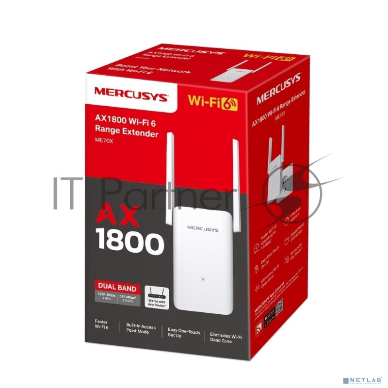 Повторитель беспроводного сигнала Mercusys ME70X AX1800 10/100/1000 белый (упак.:1шт)