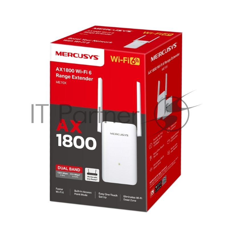 Повторитель беспроводного сигнала Mercusys ME70X AX1800 10/100/1000 белый (упак.:1шт)