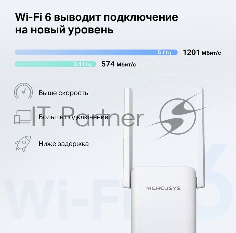 Повторитель беспроводного сигнала Mercusys ME70X AX1800 10/100/1000 белый (упак.:1шт)