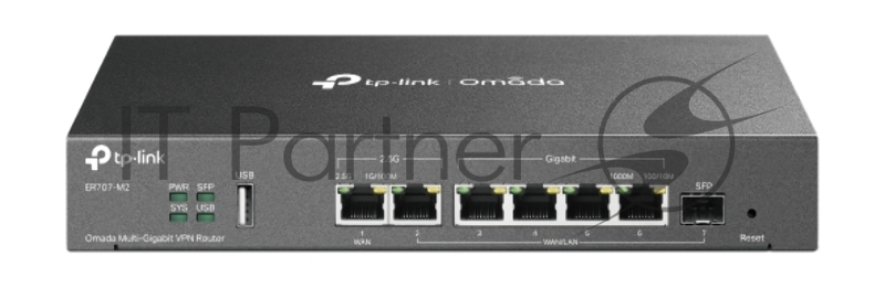 VPN-маршрутизатор TP-Link ER707-M2 Omada с мультигигабитными портами,1 x RJ45 WAN 2,5 Гбит/с, 1 x RJ45 WAN/LAN 2,5 Гбит/с, 1 x SFP WAN/LAN, 4 гиг. порта RJ45 WAN/LAN, 1 порт USB 2.0