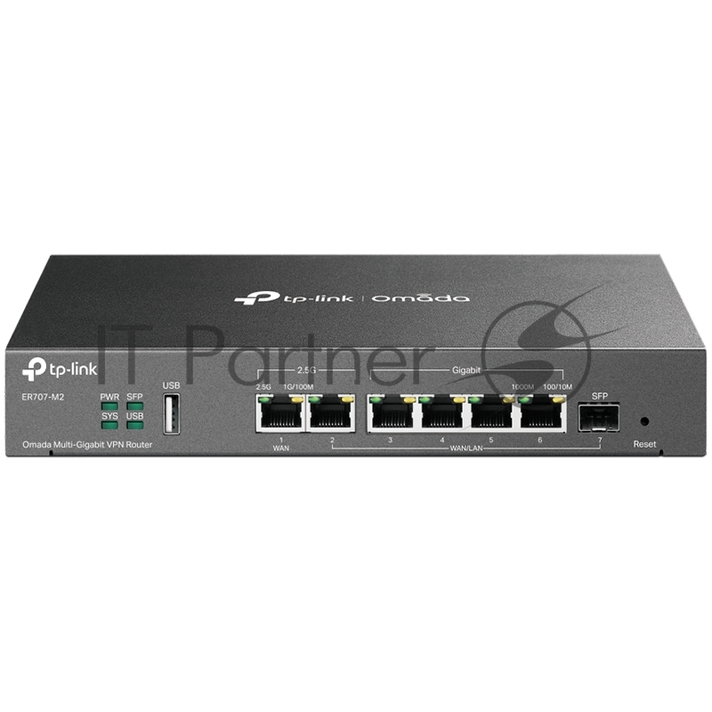 VPN-маршрутизатор TP-Link ER707-M2 Omada с мультигигабитными портами,1 x RJ45 WAN 2,5 Гбит/с, 1 x RJ45 WAN/LAN 2,5 Гбит/с, 1 x SFP WAN/LAN, 4 гиг. порта RJ45 WAN/LAN, 1 порт USB 2.0