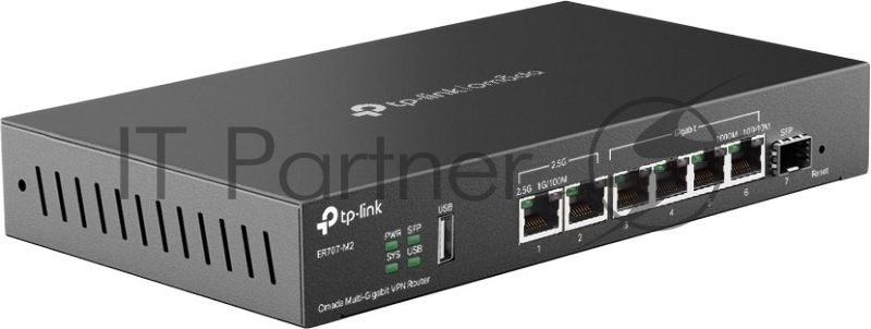 VPN-маршрутизатор TP-Link ER707-M2 Omada с мультигигабитными портами,1 x RJ45 WAN 2,5 Гбит/с, 1 x RJ45 WAN/LAN 2,5 Гбит/с, 1 x SFP WAN/LAN, 4 гиг. порта RJ45 WAN/LAN, 1 порт USB 2.0