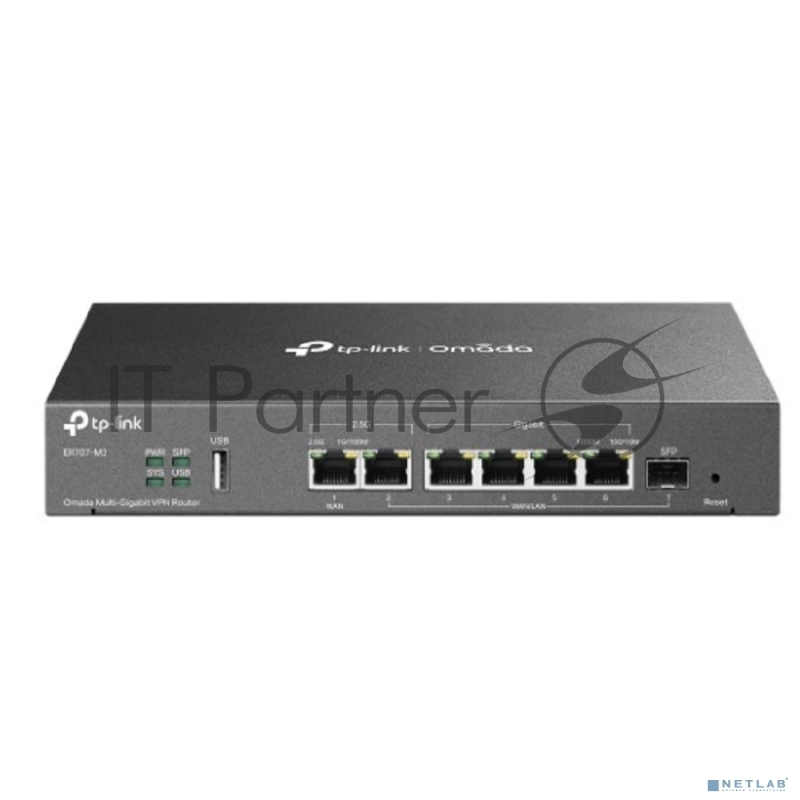 VPN-маршрутизатор TP-Link ER707-M2 Omada с мультигигабитными портами,1 x RJ45 WAN 2,5 Гбит/с, 1 x RJ45 WAN/LAN 2,5 Гбит/с, 1 x SFP WAN/LAN, 4 гиг. порта RJ45 WAN/LAN, 1 порт USB 2.0
