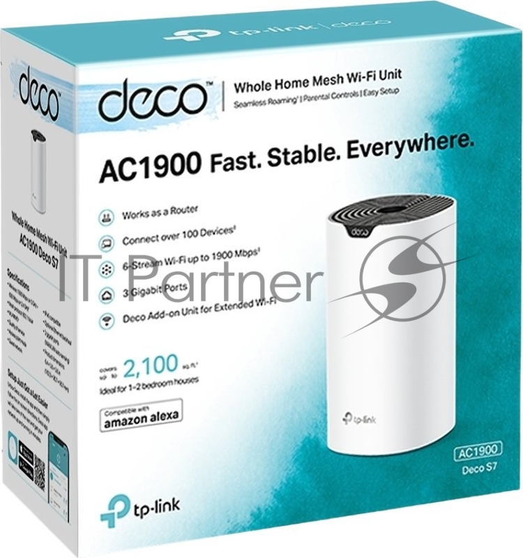 Бесшовный Mesh роутер TP-Link Deco S7 (DECO S7(1-PACK)) AC1900 10/100/1000BASE-TX белый