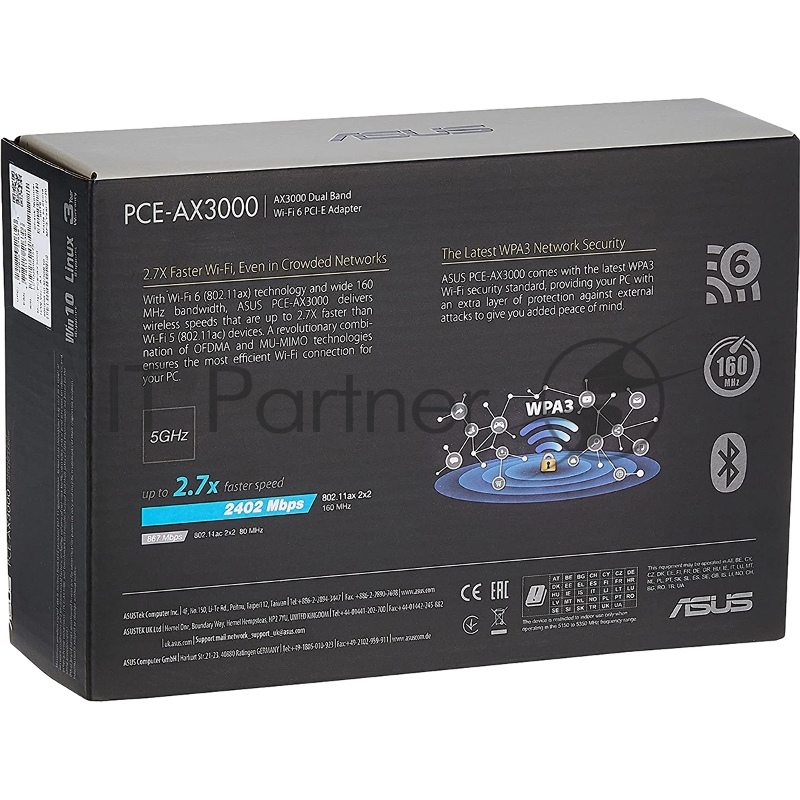 Адаптер ASUS PCE-AX3000 // WI-FI 802.11ax, 2402 + 574Mbpsб PCI-E Adapter, 2 антенны 90IG0610-MO0R10