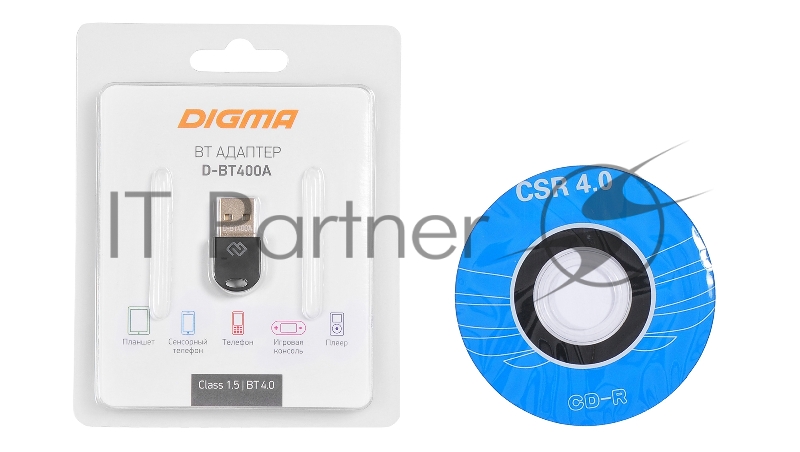 Адаптер USB Digma D-BT400A Bluetooth 4.0+EDR class 1.5 20м черный
