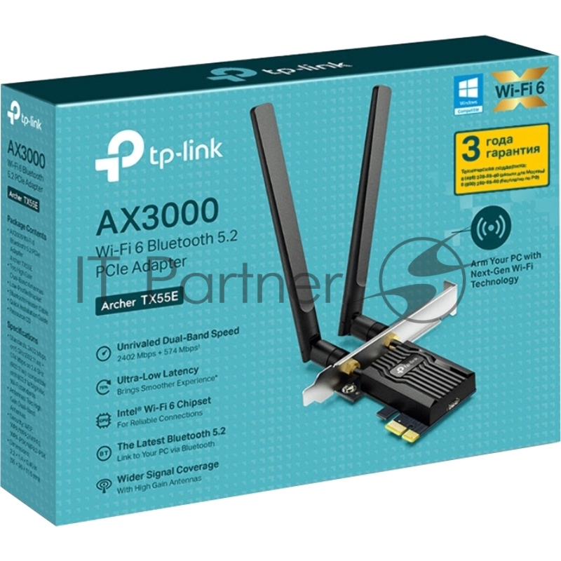 Адаптер PCI Express TP-Link Archer TX55E AX3000 Wi-Fi 6 Bluetooth 5.2