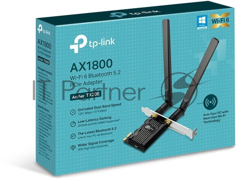 Двухдиапазонный адаптер PCI Express TP-Link Archer TX20E с поддержкой Wi-Fi AX1800 и Bluetooth 5.2