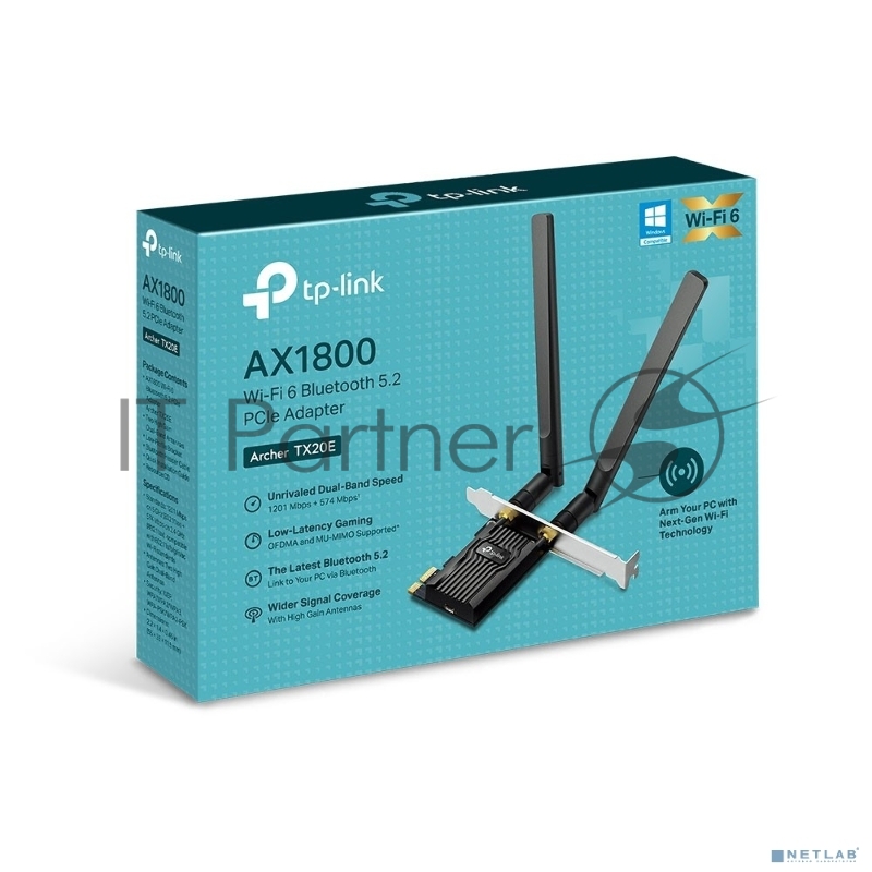 Двухдиапазонный адаптер PCI Express TP-Link Archer TX20E с поддержкой Wi-Fi AX1800 и Bluetooth 5.2