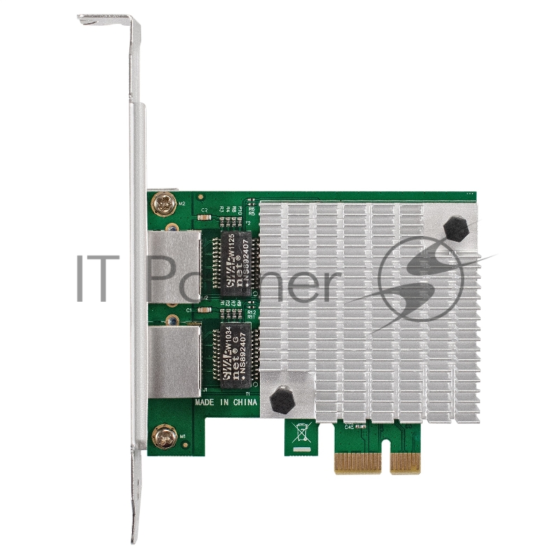 Сетевой адаптер ExeGate EXE-562 (PCI-E x1 v2.0, 2xRJ45, UTP 10/100/1000Mbps, Realtek Chipset RTL8111F)