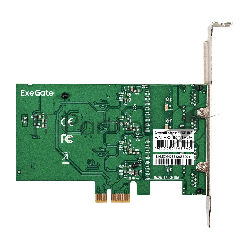 Сетевой адаптер ExeGate EXE-564 (PCI-E x1 v2.0, 4xRJ45, UTP 10/100/1000Mbps, Realtek Chipset RTL8111H+ASM1184e)