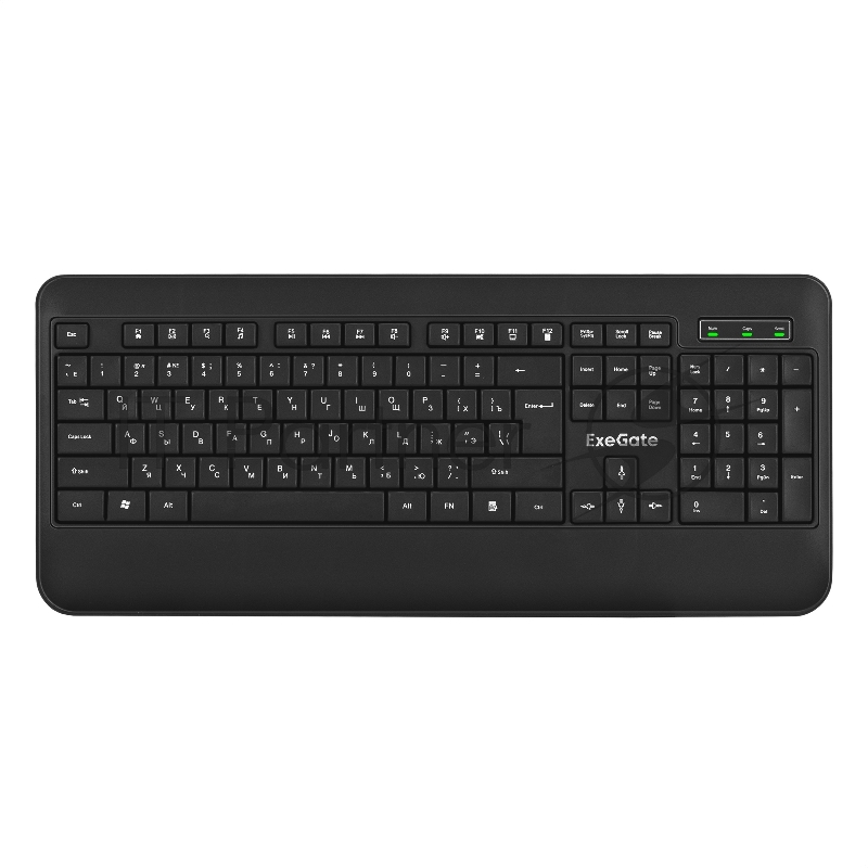 Клавиатура ExeGate Professional Standard LY-E5500M (USB, полноразмерная, влагозащищенная, 104кл., Enter большой, подставка под запястья, длина кабеля 1,35м, черная, Color Box)