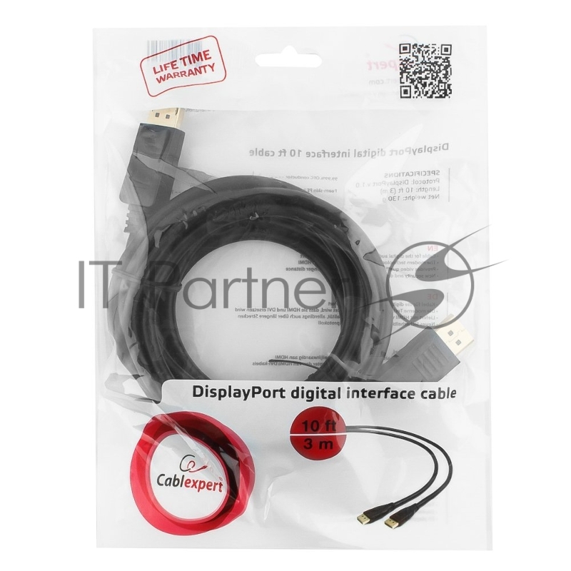 Кабель DisplayPort Gembird/Cablexpert , 3м, 20M/20M, черный, экран, пакет(CC-DP-10)
