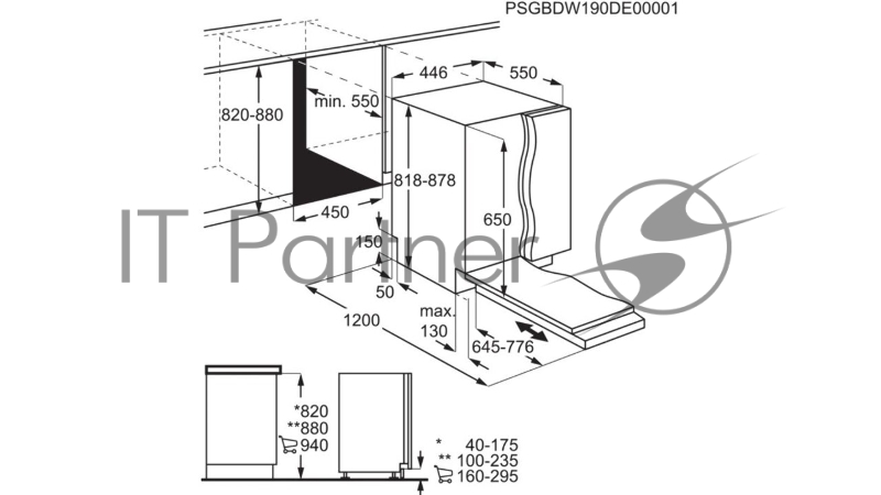 Встраиваемые посудомоечные машины ELECTROLUX/ загрузка на 9 комплектов посуды, электронное управление, 4 программы, 44.6x55x82 см, черный цвет, сушка: с открыванием дверцы, индикация на полу: нет