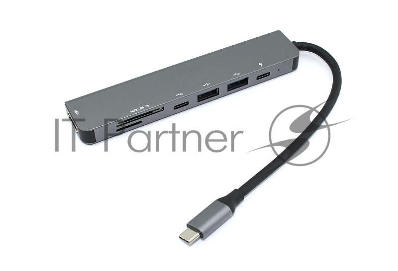 Адаптер Type C на HDMI, PD+, USB 3.0*2 + SD/TF для MacBook, серебро