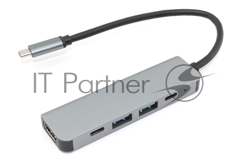 Адаптер Type C на HDMI, USB 3.0*2 + 2 Type-C для MacBook, серый