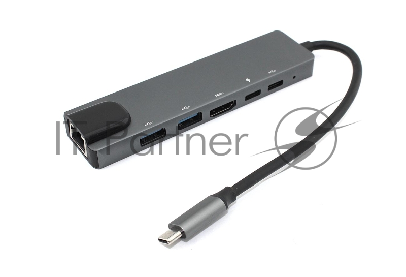 Адаптер Type C на HDMI, USB 3.0*2 + RJ45 + Type C*2, серый