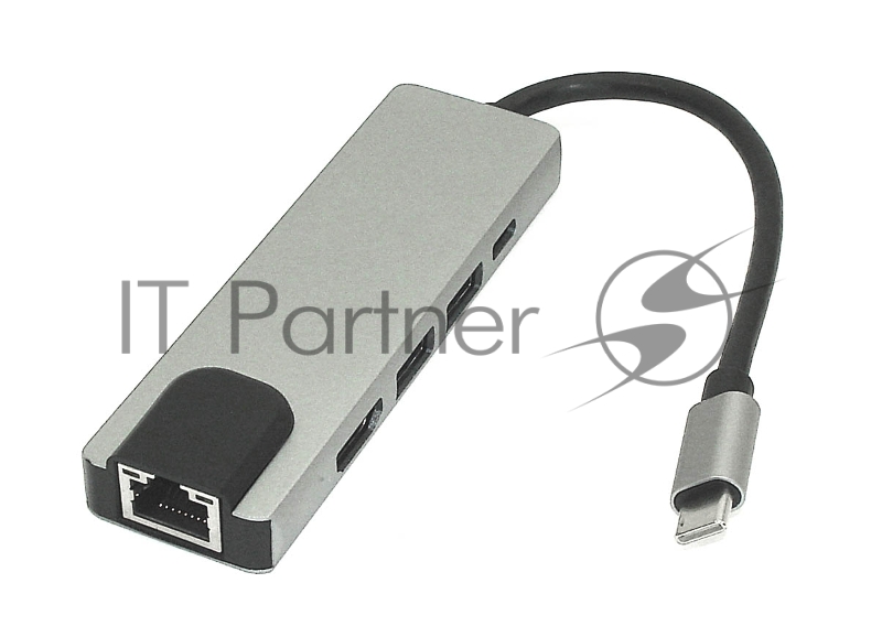 Адаптер Type C на HDMI, USB 3.0*2 + RJ45 + Type C, серебро