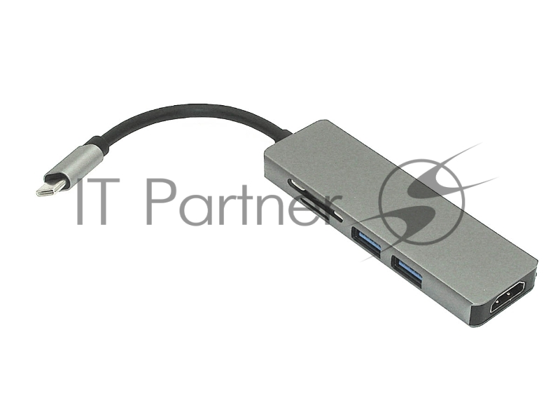 Адаптер Type C на HDMI, USB 3.0*2 + SD/TF для MacBook, серебро