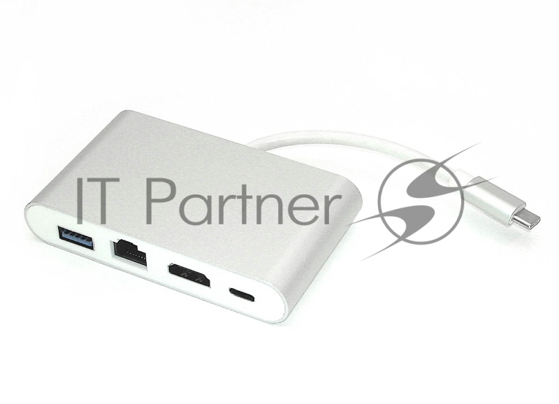 Адаптер Type-C на HDMI, USB 3.0 + RJ45, серебро