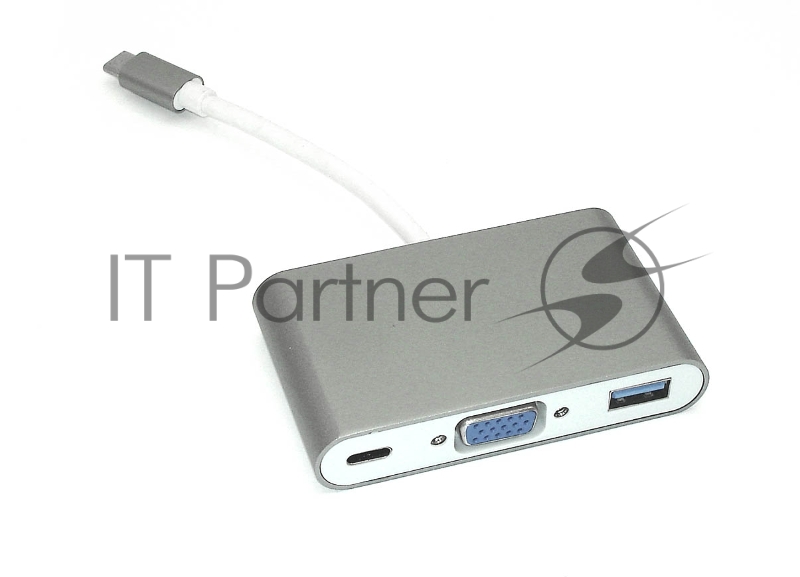 Адаптер Type-C на VGA, USB 3.0 + Type-С для MacBook, серый