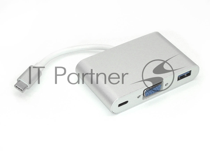 Адаптер Type-C на VGA, USB 3.0 + Type-С для MacBook, серебристый