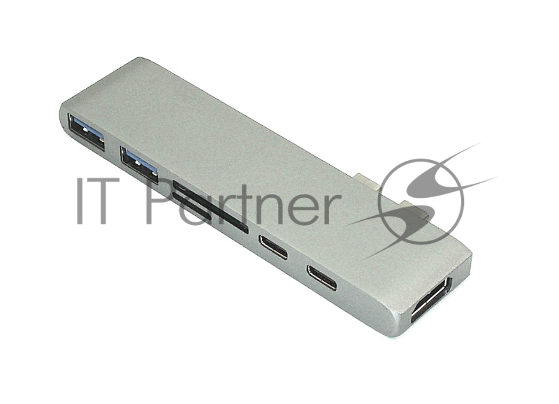 Адаптер сдвоенный Type C на HDMI, USB 3.0*2 + Type C* 2 + SD/TF для MacBook, серый
