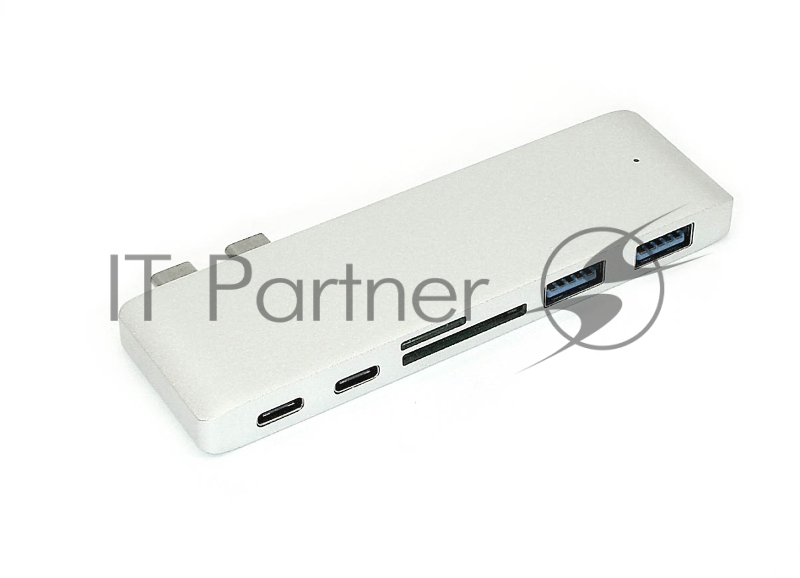 Адаптер сдвоенный Type C на USB 3.0*2 + Type C* 2 + SD/TF для MacBook, серебристый