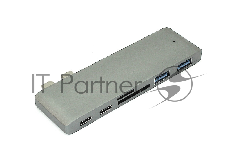 Адаптер сдвоенный Type C на USB 3.0*2 + Type C* 2 + SD/TF для MacBook, серый